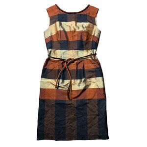 vintage Star of Siam Dress Bangkok Silk Co. size 12 M L sheath brown gold check